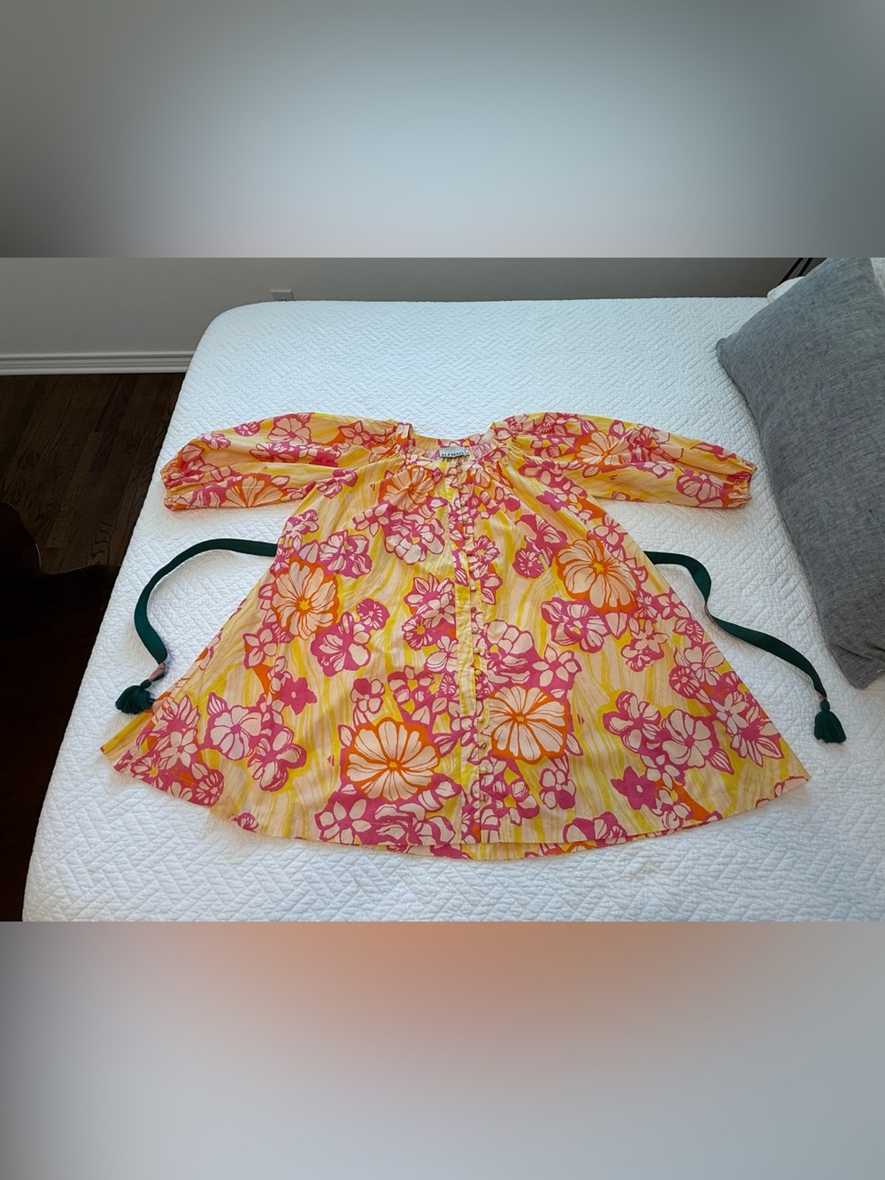 Alemais Pink & Yellow Floral Cotton Mini Dress with Belt - AU12/US8 - Picture 4 of 13